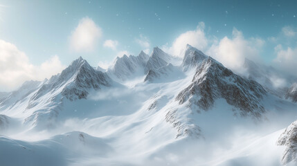 Obraz premium Cold stone mountains covered in snow.