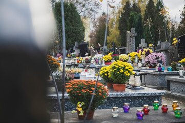 Graves in Autumn Atmosphere During All Saints' Day in Poland