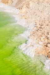 Close up on salt and emerald water of Qarhan or Chaerhan lake around Golmud city, Qinghai, China