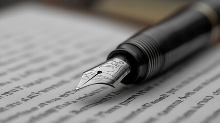 Close-up of a Fountain Pen on Open Book Pages