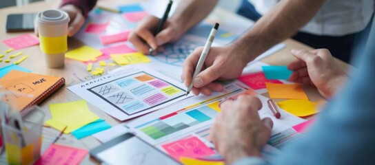 Young Asian business creative team work together, mobile application software design project. Brainstorm meeting, internet technology, smartphone web app designer, office coworker teamwork concept