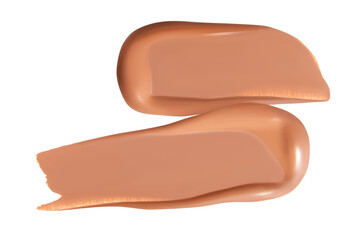 Set of two foundation cream smears in a composition on an empty background. Makeup product, beauty presentation.