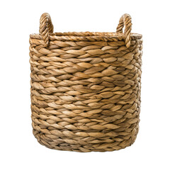 Obraz premium Large round wicker laundry basket with woven handles and open top natural rustic texture isolated on transparent background 