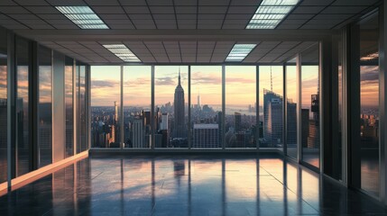 Fototapeta premium A large open office space with a view of the city
