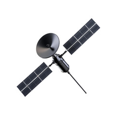 Military reconnaissance satellite with large dish antenna matte finish and angular panels isolated on transparent background 