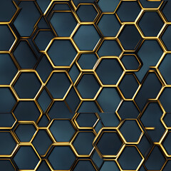 Abstract Geometric Pattern with Gold Hexagon Frames on Dark Blue Background