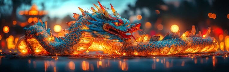 Chinese dragon lantern, glowing porcelain-inspired festival decoration
