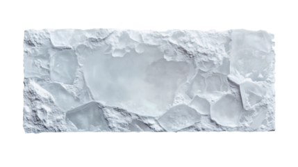 Rectangular solid frame made of white blue ice. Business card made of ice shards.