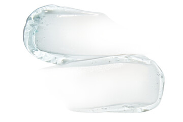 Composition of transparent blue gel smears on an empty background. Skincare product, hydrating...