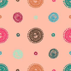 seamless vector colorful pattern with hand-drawn suns