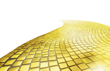 A golden winding yellow brick road. Golden sidewalk, isolated