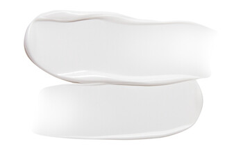 Composition of white cream smears on an empty background. Skincare product, beauty textures.