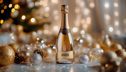 Elegant Gold Champagne Bottle Celebrating New Year's Eve 2025