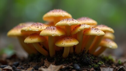 Mushroom colony in circle symbolizing unity in nature