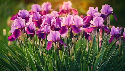 purple pink flowers iris bloom gardens warm summer months