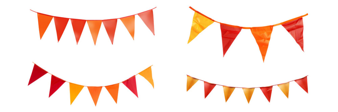Set of Orange and red party flags, Concept of birthday, holiday and celebration isolated on a transparent background