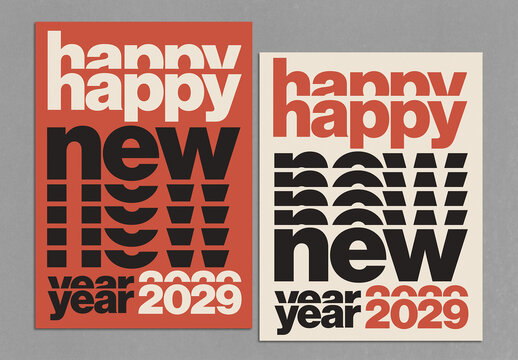 Happy New Year Poster Design Layout with Stacked Typography Aesthetics