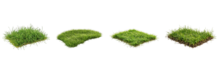 Set of Patch of fresh green lawn grass isolated on a transparent background