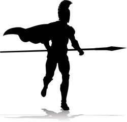 A Spartan or Trojan ancient Greek hoplite warrior silhouette. Could also be a Roman gladiator.