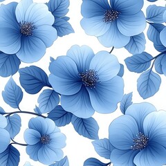 Seamless Blue Floral Pattern with Various Flowers for Fabric and Wallpaper