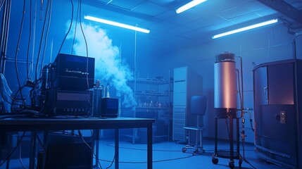 Fototapeta premium Air quality testing station with visible environmental sensors and technical monitoring setup