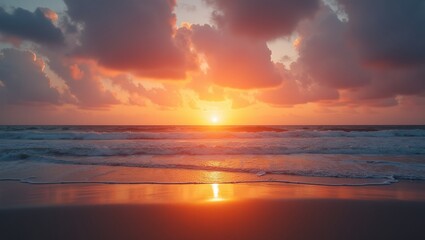 Fototapeta premium Tranquil beach at sunrise symbolizing hope and new beginnings