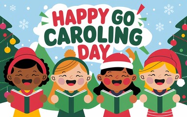 Happy Go Caroling Day with Festive Singing Children Illustration