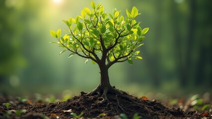 Fototapeta premium Resilient tree with fresh green shoots after damage