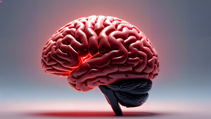 Scientific Visualization: 3D Image of Human Brain Anatomy with Convolutions, Blood Vessels and Anatomical Elements for Educational Purposes in Medicine, Neurobiology and Psychology