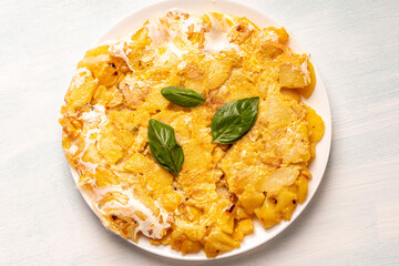 Spanish omelet or Tortilla de patatas, with potatoes and onion, typical Spanish cuisine.