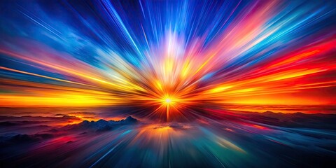 Obraz premium Abstract Explosion of Vibrant Colors: Red, Orange, Yellow, Blue, Green, Purple Streaks in Silhouette Photography