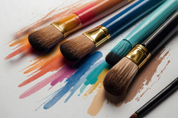 Vivid Minimalist Illustration Featuring Paint Palette and Art Brushes on a Clean Background