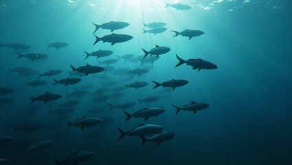 Obraz premium School of fish swimming in harmony symbolizing unity and strength