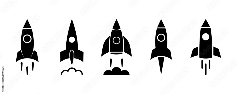 Sticker set of rocket vector icons. launch spaceship or spacecraft. rocket fast flying for space. new busine