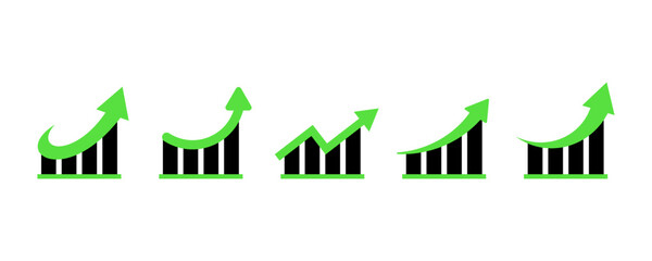 Set of growth graph vector icons. Business chart. Financial rise up. Increase profit.