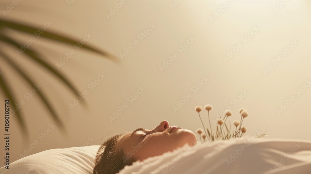Aufkleber A serene scene of a patient in a relaxation therapy session in a calming environment with soft lighting and soothing colors, set against a neutral, tranquil background