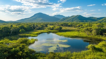 Obraz premium A remote wildlife sanctuary filled with untouched flora and fauna, showcasing the beauty of nature in its most natural state