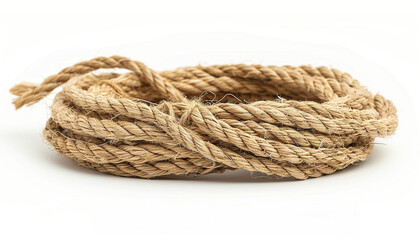 Fototapeta premium Broken hemp rope on white background, illustration.