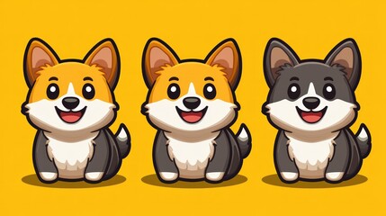 Obraz premium Three cute cartoon corgi dogs in different colors.