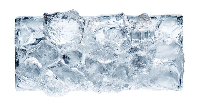 Rectangular solid frame made of white blue ice. Business card made of ice shards.