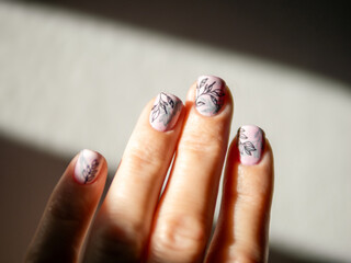 Pink Manicure Hands with Pink Milky Aura Nails
