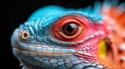 An intricate close-up showcasing a reptilian eye with stunning colors and vivid details, highlighting the complexity and beauty found in nature's artistry.