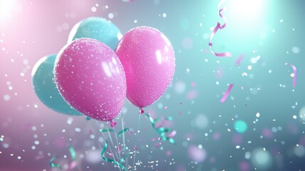 Fototapeta premium Celebrate in style colorful glitter balloons against a festive background for any joyful occasion or party theme inspiration
