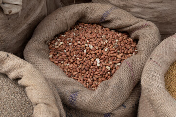 dried peanuts in sack in market