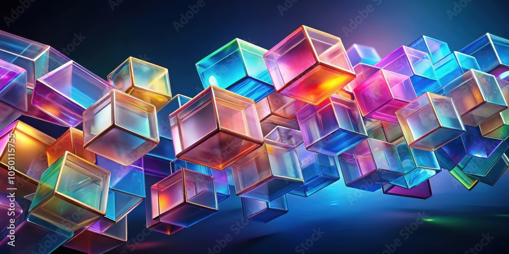 Aufkleber a cascade of vibrant, translucent cubes, each reflecting the colors of the spectrum, creates a mesme