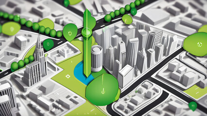 A map with a green location pin highlighting a specific point in a cityscape with roads and buildings