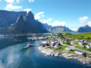 Aerial view of Reine in Lofoten Islands, Norway at summer © Abinieks