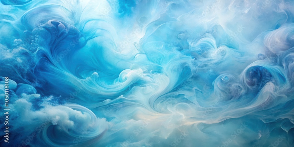 Poster abstract swirling patterns of blue and white ink create a mesmerizing ethereal landscape.