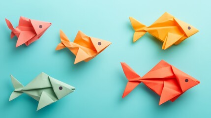 Colorful Origami Fish on a Blue Background
