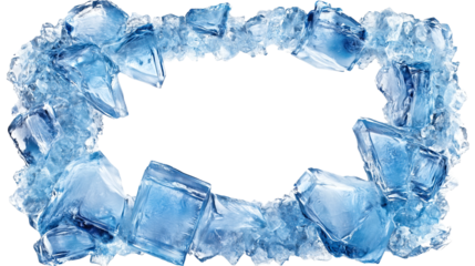Rectangular frame in light blue ice. Frame made of ice shards.